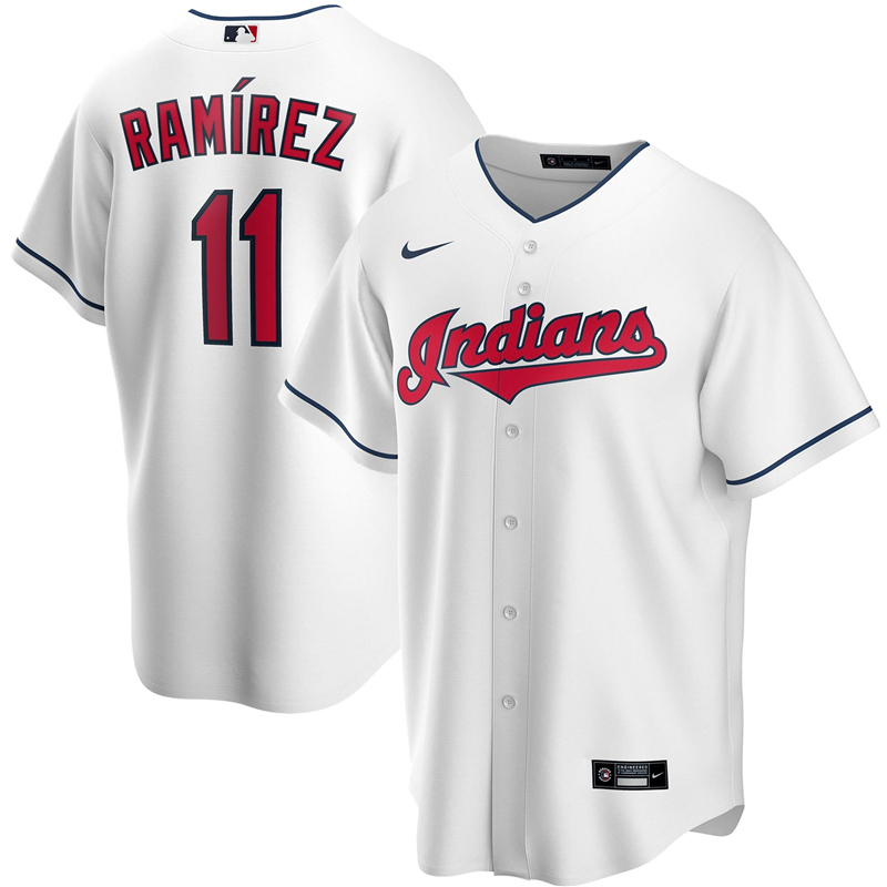 2020 MLB Men Cleveland Indians 11 Jose Ramirez Nike White Home 2020 Replica Player Jersey 1